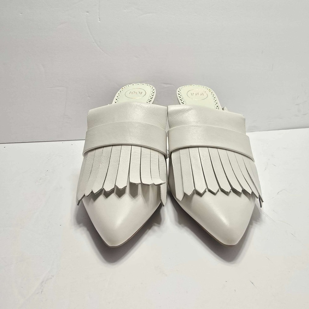 1901 Womens White Leather Kiltie Fringe Pointed Toe Mules Stiletto Heels Size 8M